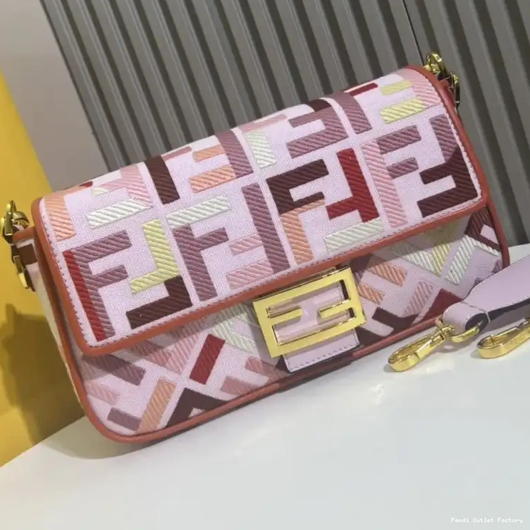 Affordable HOT Canvas In FF Bag Fendi Baguette Multi Medium Pink Motif 0605